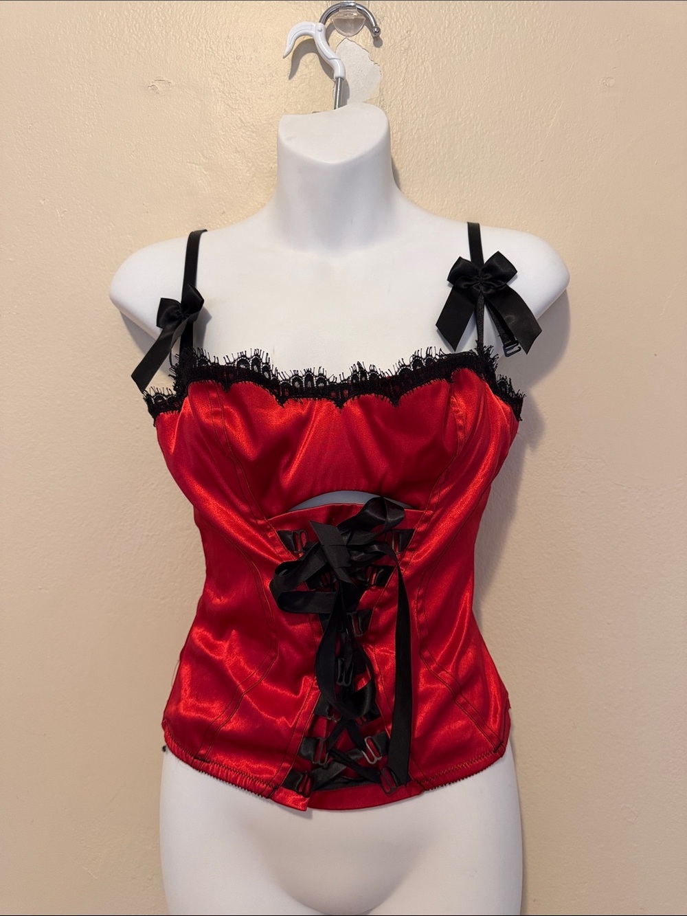 Shirley of Hollywood Red and Black Satin Corset Top